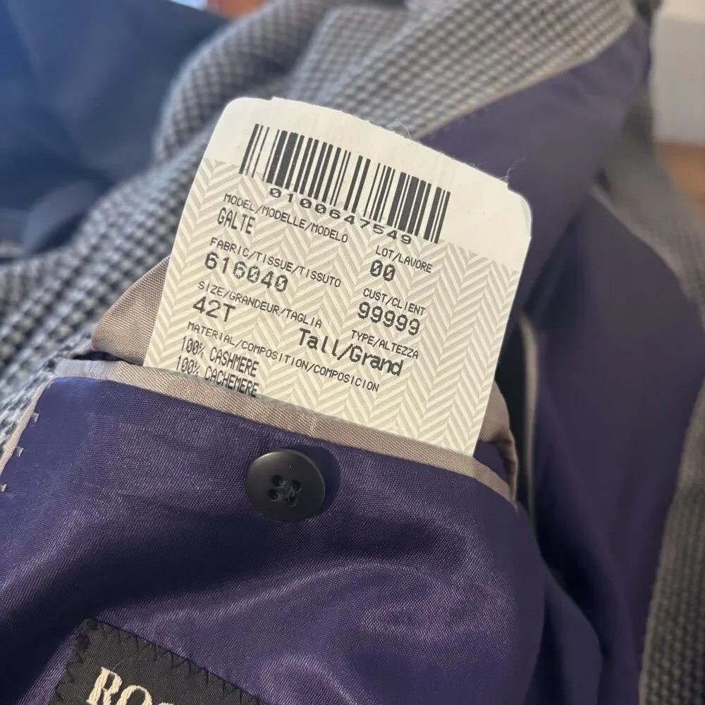 Rochester Couture Sport Coat 42T Pure CASHMERE Lanificio di Pray Houndstooth